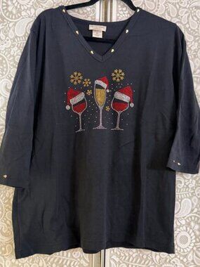 Christmas Wine Beaded Top XL